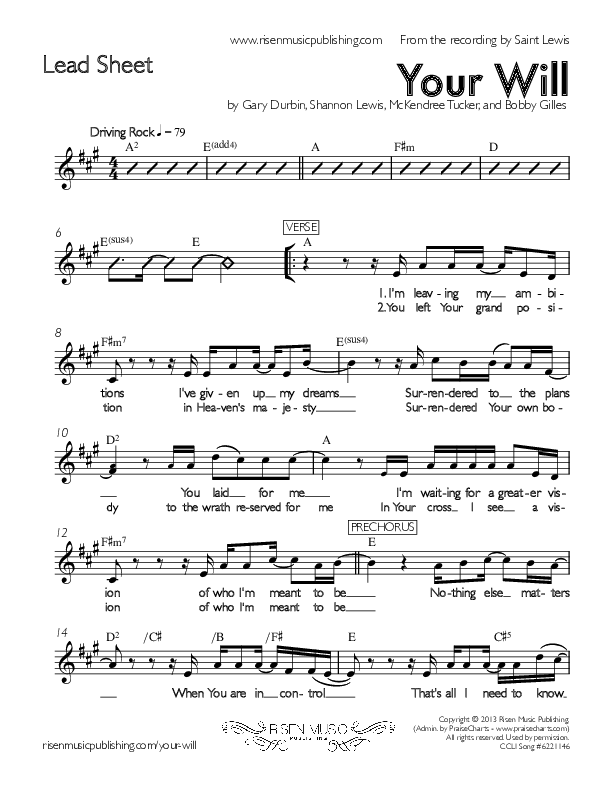 Your Will Lead Sheet (Saint Lewis)