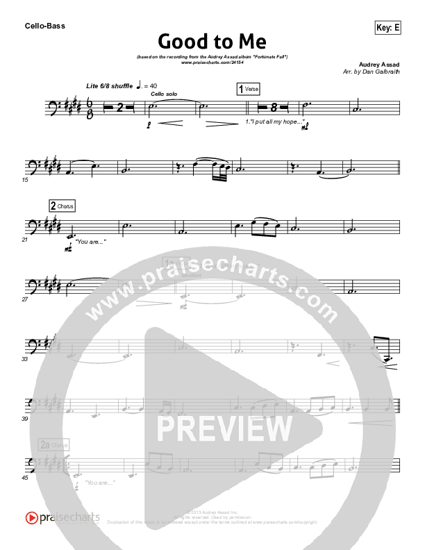 Good To Me Cello/Bass (Audrey Assad)