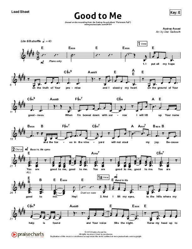 Good To Me Lead Sheet (Audrey Assad)