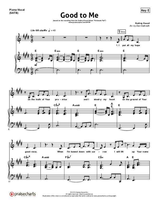 Good To Me Piano/Vocal (SATB) (Audrey Assad)