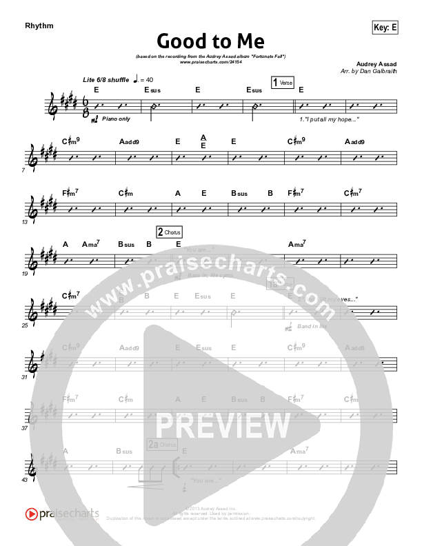 Good To Me Rhythm Chart (Audrey Assad)