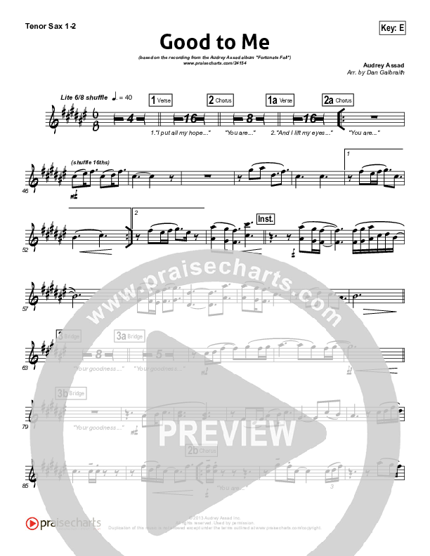 Good To Me Tenor Sax 1/2 (Audrey Assad)