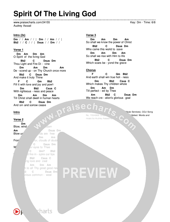 Spirit Of The Living God Chords & Lyrics (Audrey Assad)