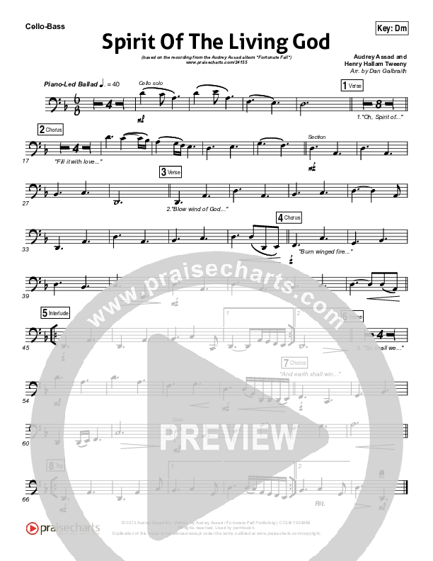 Spirit Of The Living God Cello/Bass (Audrey Assad)