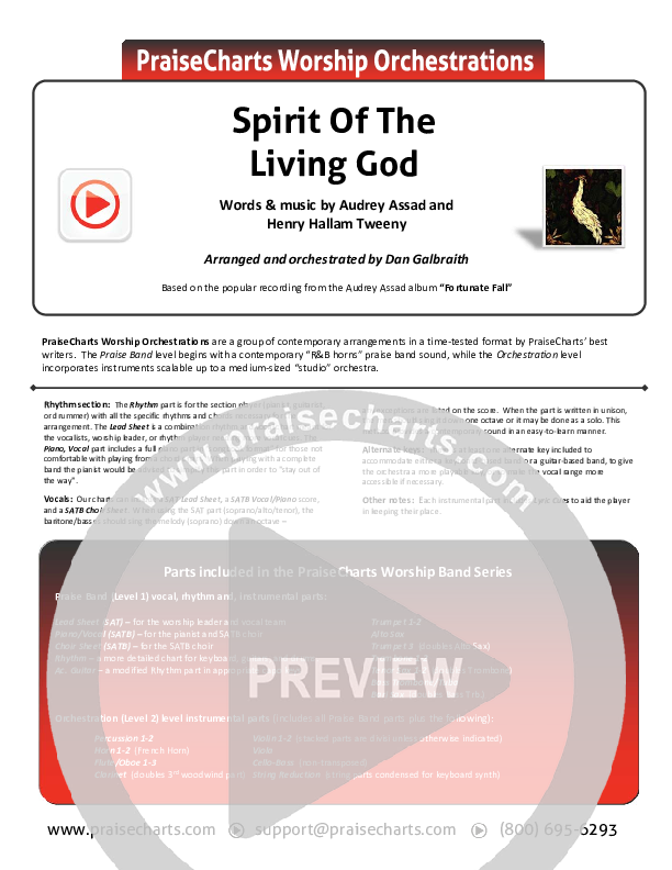 Spirit Of The Living God Cover Sheet (Audrey Assad)