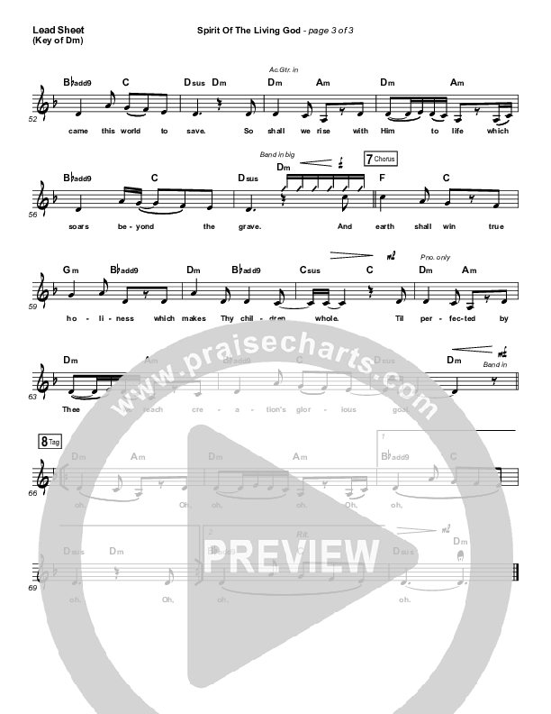 Spirit Of The Living God Lead Sheet (Melody) (Audrey Assad)