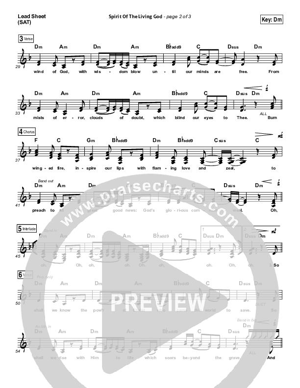 Spirit Of The Living God Lead Sheet (SAT) (Audrey Assad)