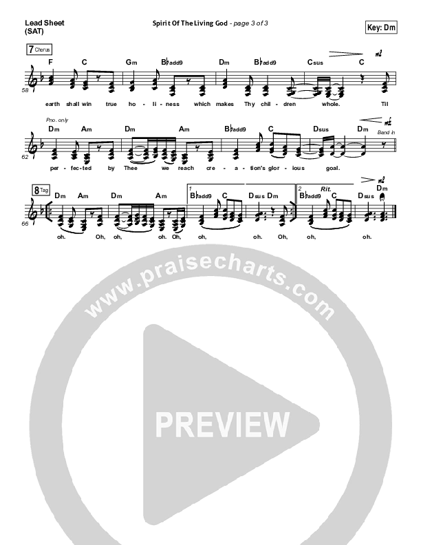 Spirit Of The Living God Lead Sheet (SAT) (Audrey Assad)