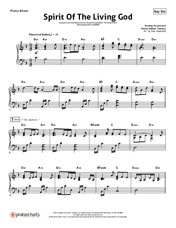 Spirit Of The Living God Piano Sheet (Audrey Assad)