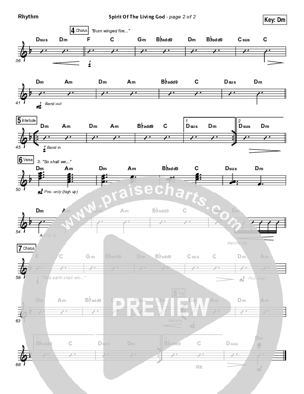 Spirit Of The Living God Rhythm Chart (Audrey Assad)