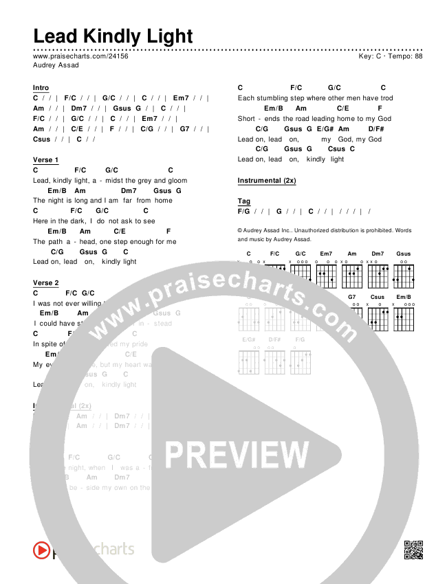 Lead Kindly Light Chord Chart (Editable) Audrey Assad PraiseCharts