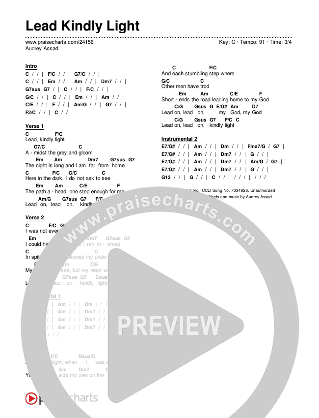 Lead Kindly Light Chords PDF (Audrey Assad) PraiseCharts