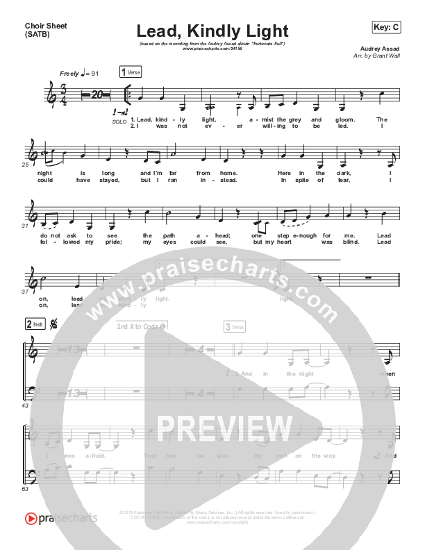 Lead Kindly Light Choir Sheet (SATB) (Audrey Assad)