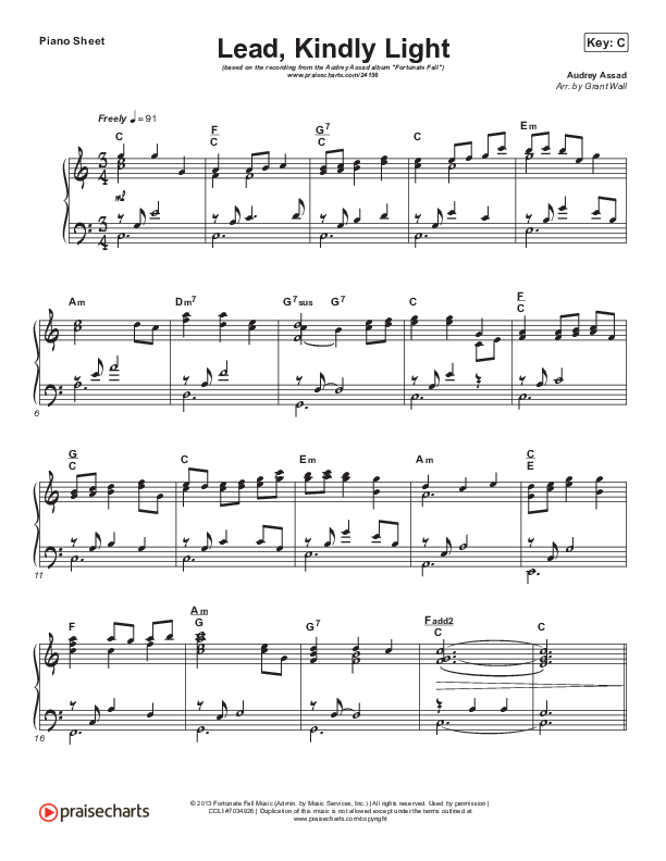Lead Kindly Light Piano Sheet (Audrey Assad)