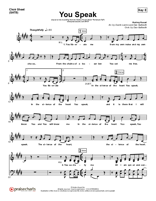 You Speak Choir Vocals (SATB) (Audrey Assad)