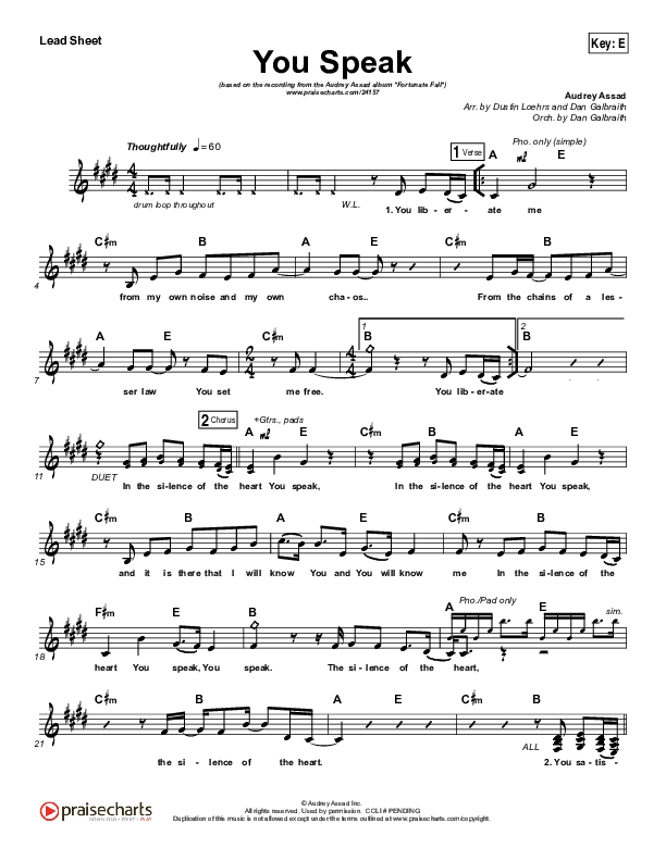 You Speak Lead Sheet (SAT) (Audrey Assad)