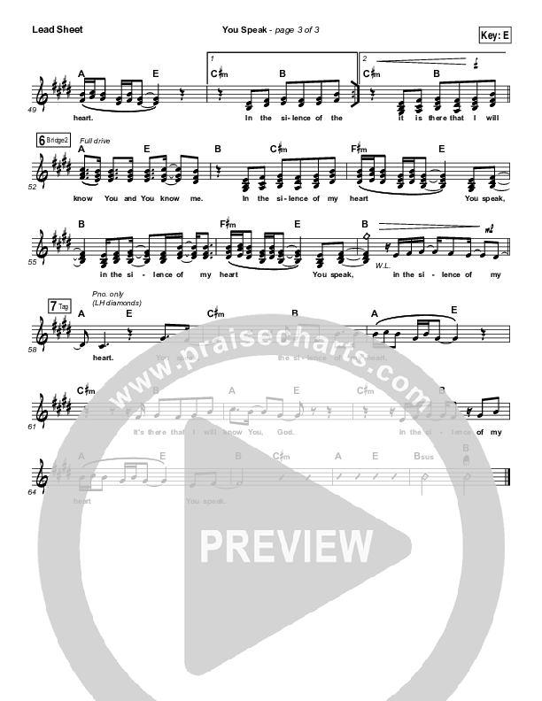 You Speak Lead Sheet (SAT) (Audrey Assad)