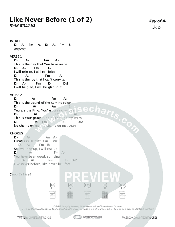 Like Never Before Chords & Lyrics (Ryan Williams / ONE: A Worship Collective)
