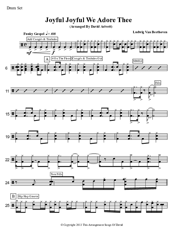 Joyful Joyful We Adore Thee (Instrumental) Drum Set (David Arivett)