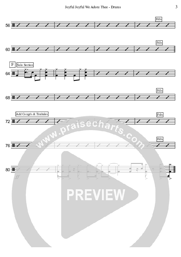 Joyful Joyful We Adore Thee (Instrumental) Drum Set (David Arivett)