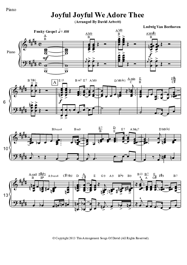Joyful Joyful We Adore Thee (Instrumental) Piano Sheet (David Arivett)