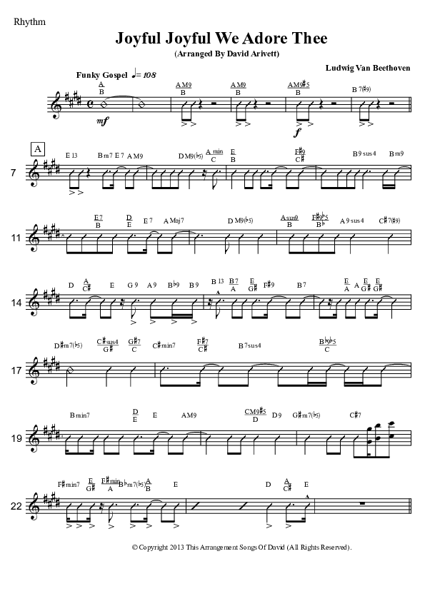Joyful Joyful We Adore Thee (Instrumental) Rhythm Chart (David Arivett)