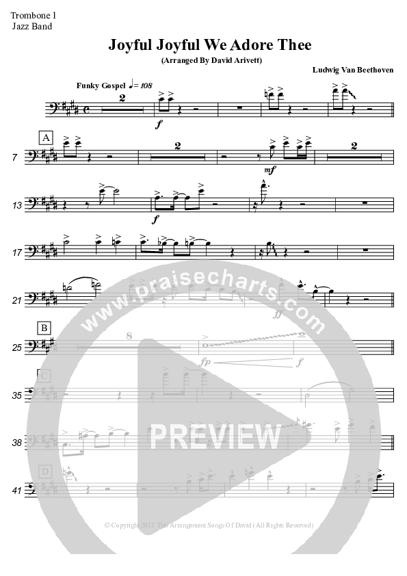 Joyful Joyful We Adore Thee (Instrumental) Trombone 1 (David Arivett)