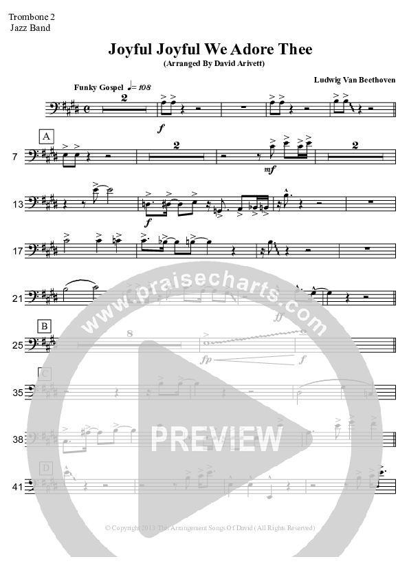 Joyful Joyful We Adore Thee (Instrumental) Trombone 2 (David Arivett)