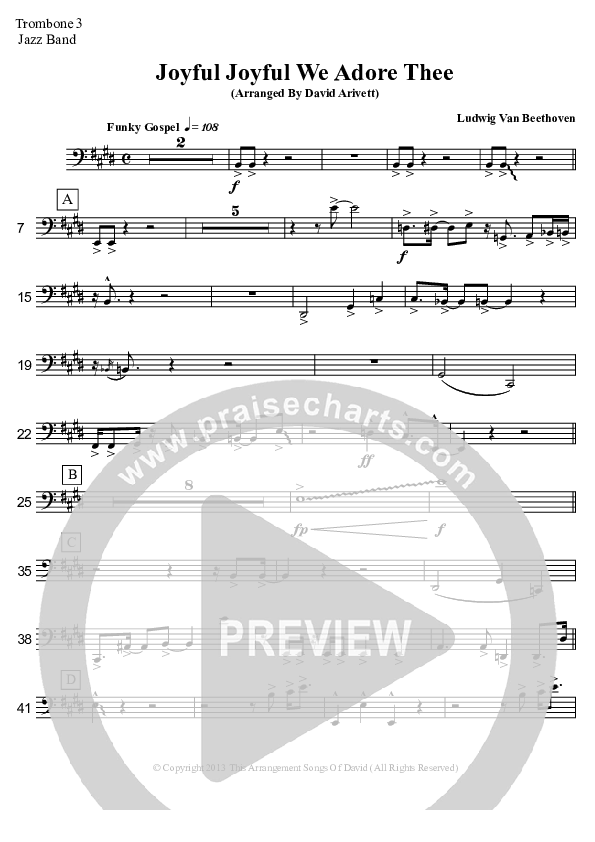 Joyful Joyful We Adore Thee (Instrumental) Trombone 3 (David Arivett)