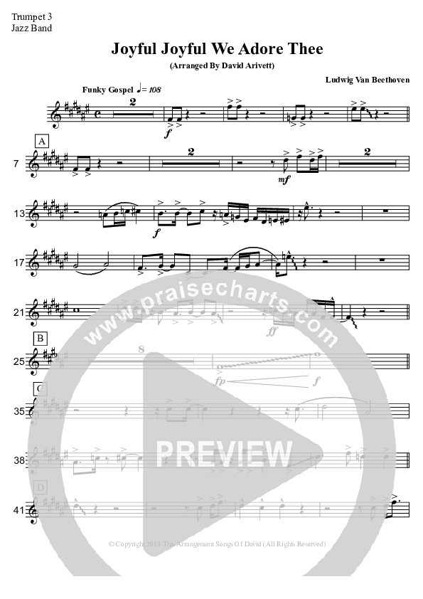 Joyful Joyful We Adore Thee (Instrumental) Trumpet 3 (David Arivett)