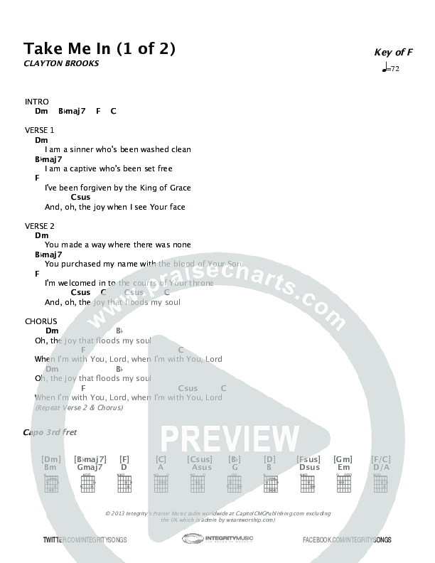 Take Me In Chord Chart (Clayton Brooks / ONE: A Worship Collective)