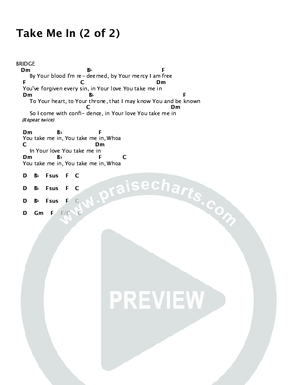 Take Me In Chord Chart (Clayton Brooks / ONE: A Worship Collective)