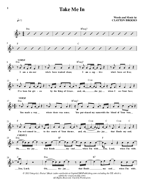 Take Me In Lead Sheet (Clayton Brooks / ONE: A Worship Collective)