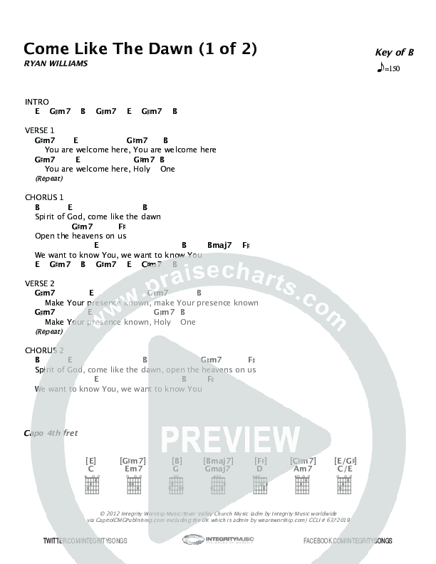 Come Like The Dawn Chord Chart (Ryan Williams / ONE: A Worship Collective)