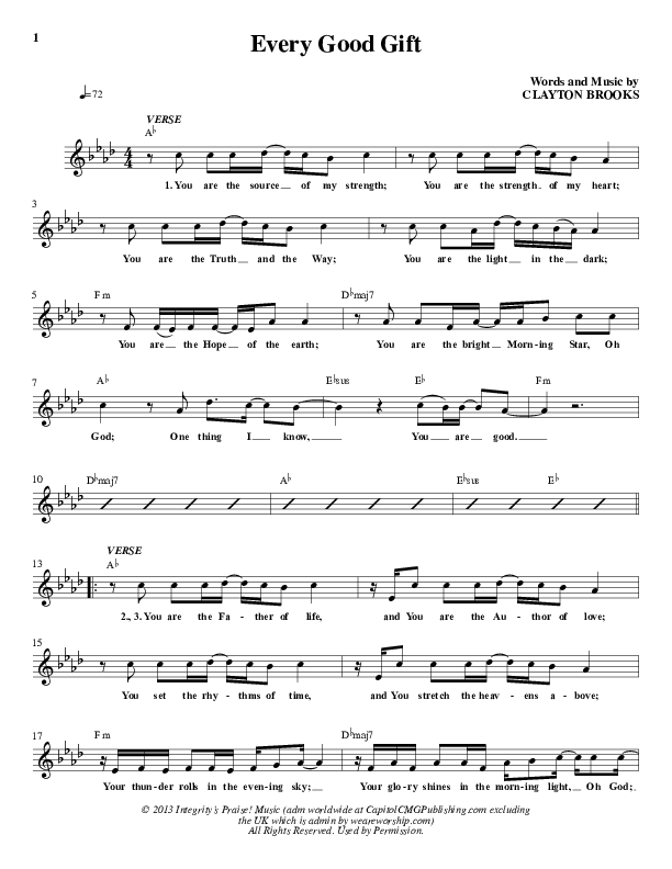 Every Good Gift Lead Sheet (Clayton Brooks / ONE: A Worship Collective)