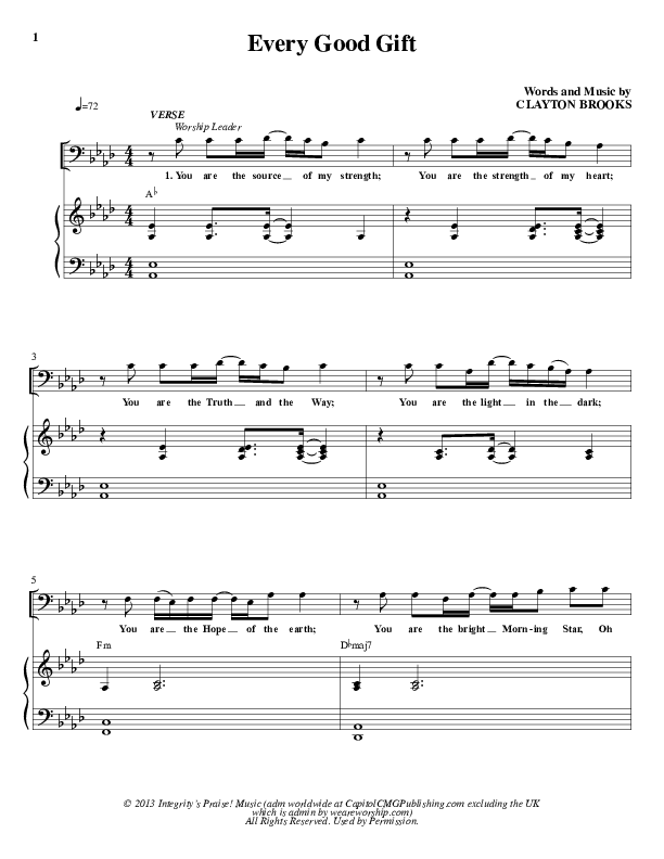 Every Good Gift Piano/Vocal & Lead (Clayton Brooks / ONE: A Worship Collective)