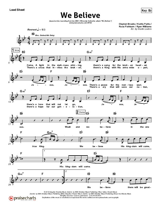 We Believe Lead Sheet (Clayton Brooks / Kurtis Parks / ONE: A Worship Collective)