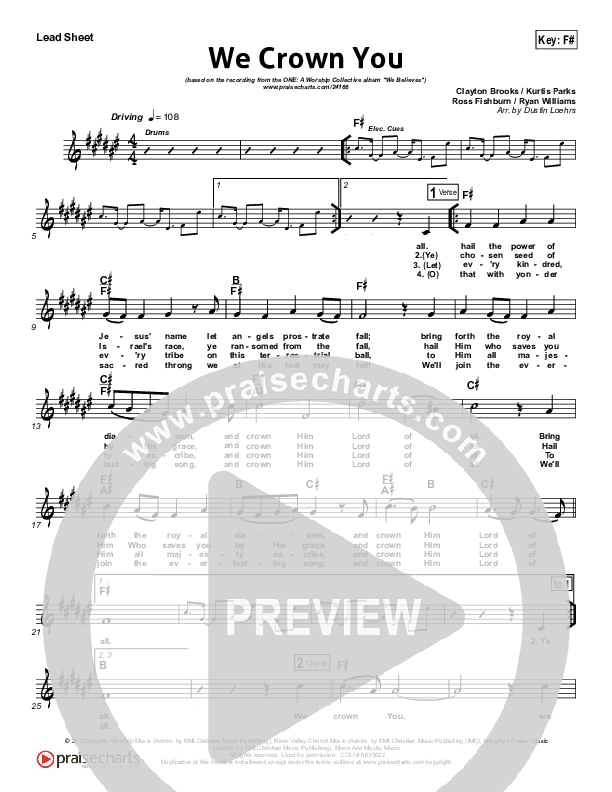 We Crown You Lead Sheet (Elmer Canas Jr. / ONE: A Worship Collective)