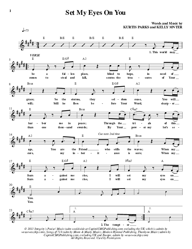 Set My Eyes On You Lead Sheet (Kurtis Parks / ONE: A Worship Collective)