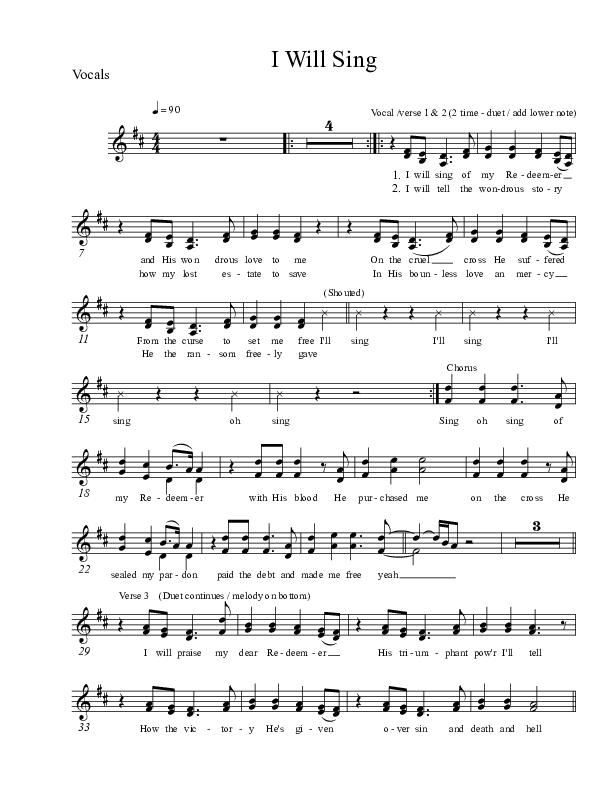 I Will Sing Lead Sheet (SAT) (Broadmoor Worship)