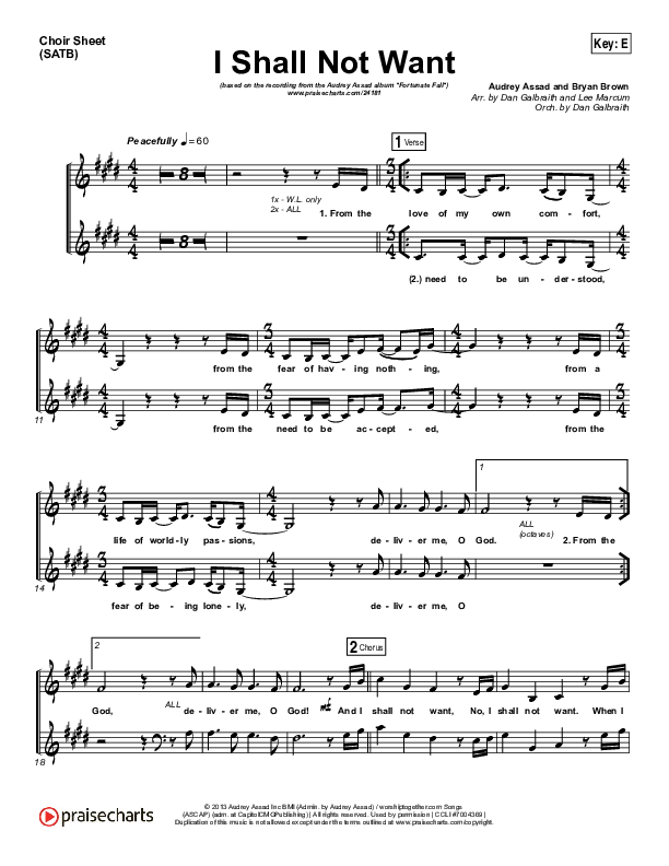I Shall Not Want Choir Sheet (SATB) (Audrey Assad)