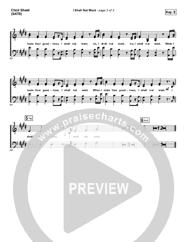 I Shall Not Want Choir Sheet (SATB) (Audrey Assad)