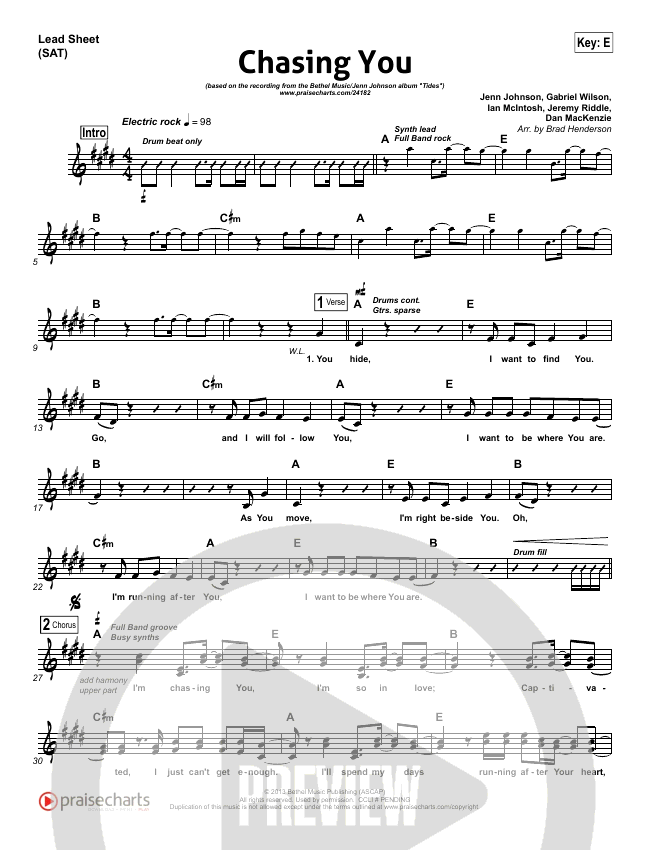 Chasing You Sheet Music (Bethel Music / Jenn Johnson) PraiseCharts