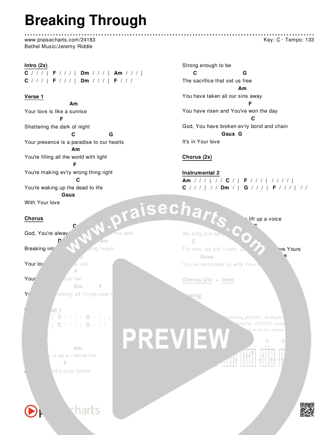 Breaking Through Chords & Lyrics (Bethel Music / Jeremy Riddle)