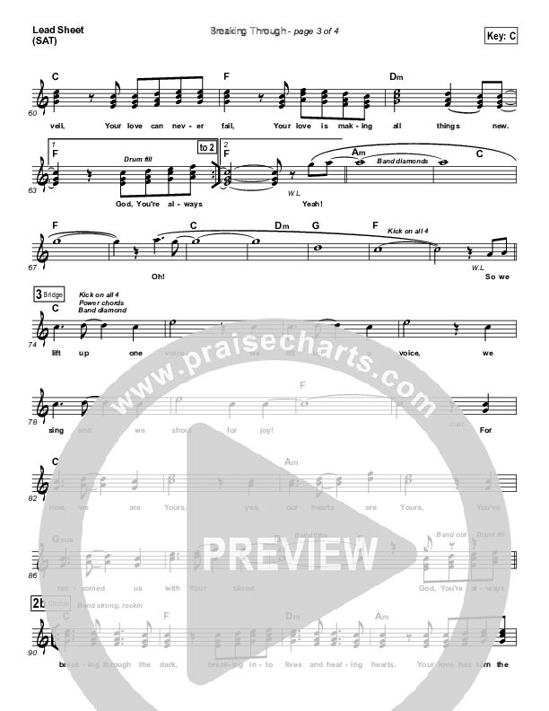 Breaking Through Lead Sheet (SAT) (Bethel Music / Jeremy Riddle)