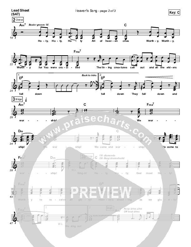Heaven's Song Lead Sheet (SAT) (Bethel Music / Jeremy Riddle)
