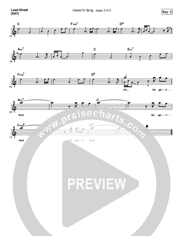 Heaven's Song Lead Sheet (SAT) (Bethel Music / Jeremy Riddle)