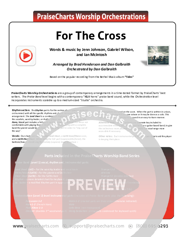 For The Cross Cover Sheet (Bethel Music / Jenn Johnson / Brian Johnson)