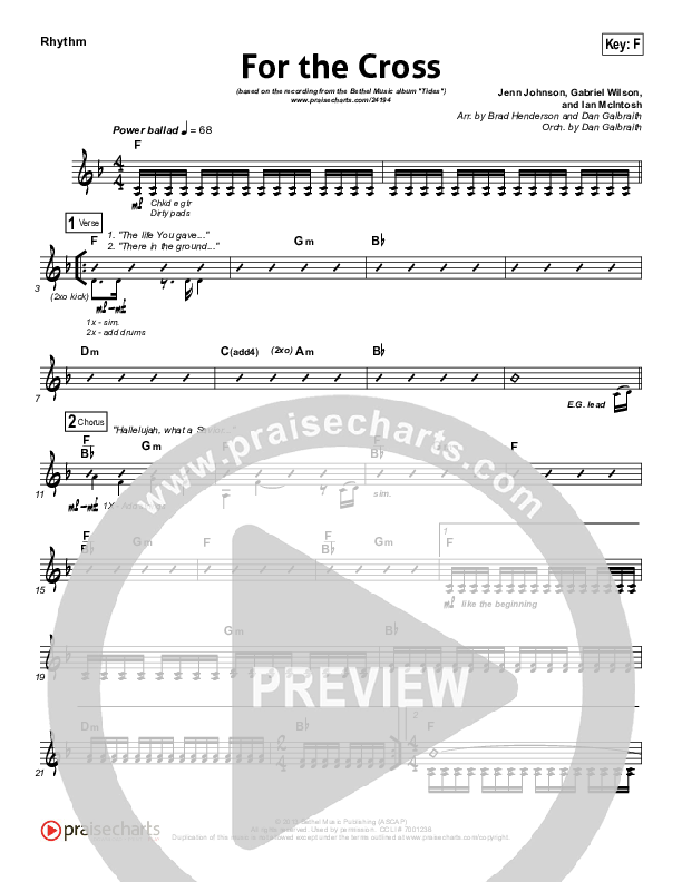 For The Cross Rhythm Chart (Bethel Music / Jenn Johnson / Brian Johnson)