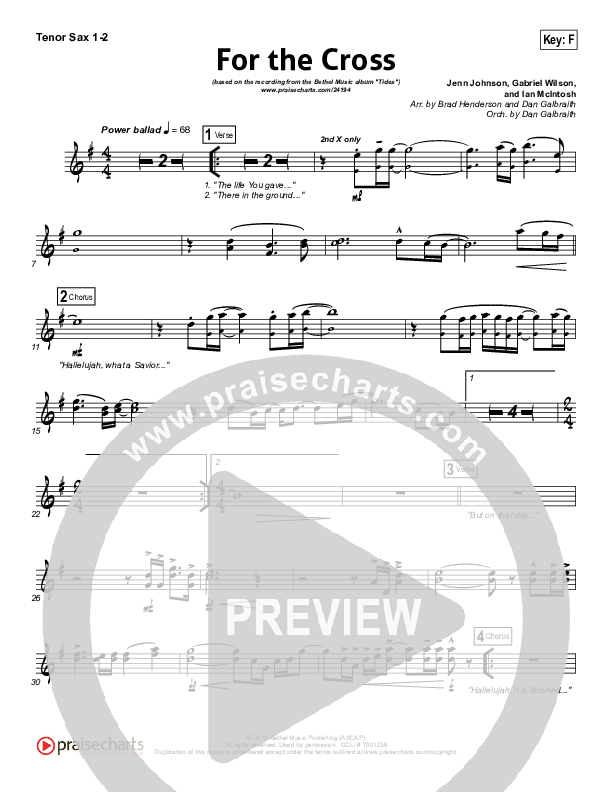 For The Cross Tenor Sax 1/2 (Bethel Music / Jenn Johnson / Brian Johnson)